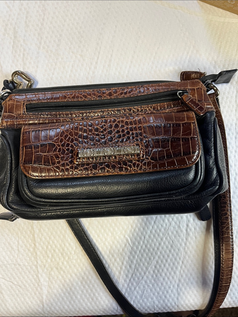 Black and Brown Brighton Croc-Accent  Bag